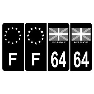 HADEXIA Lot de 4 Autocollant Sticker Plaque d'immatriculation Voiture 64 Pays Basque Noir & F Europe (Digital Sticker, neuf)