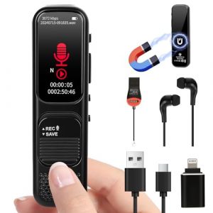 Woeaozy 64GB Diaphone Enregistreur Vocale - 3072 Kbps Dictaphone Num&eacute;rique avec Activation Vocale, Lecture & R&eacute;duction du Bruit, Enregistreur Audio pour Appels/Conf&eacute;rence/Interviews/Classes (YANGUI LTD, neuf)