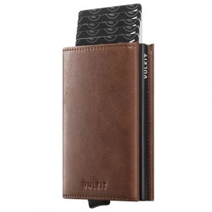 VULKIT Porte Cartes Anti Piratage RFID Portefeuille en Cuir Bifold avec Fermeture &Eacute;clair Porte Carte de Credit Bancaire pour Billets et Monnaie Homme - Marron (GXB Shop, neuf)