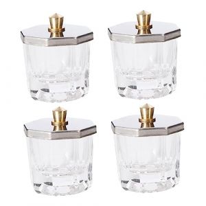 BIUDECO 4pièces Bol Ongles Verre Cristal Avec Couvercle Inox Bol Art Manucure Pour Poudre Acrylique Et Liquide Ongle Large Ouverture Antidéversement Et Facile à Nettoyer (Cosenlong, neuf)
