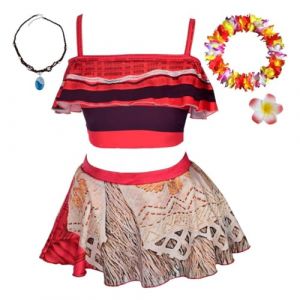 Lito Angels Tankini Maillot de Bain Jupette 2 Pieces avec Accessoires pour Enfant Filles, Robe de Bain &eacute;t&eacute; avec Volant, Taille 12-13 Ans, Rouge (Lito Angels FR, neuf)