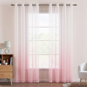 EMEMA Voilages Rideaux D&eacute;grad&eacute; &agrave; Oeillet de Fen&ecirc;tre en Polyester de Couleur Chang&eacute;e Voile Ombre Demi-Transparent D&eacute;cor pour Salon Chambre Bureau Lot de 2, 140X137CM Rose (EMEMA HOME, neuf)
