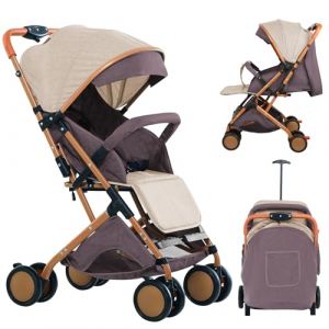 Poussette canne compacte Ingenious,avec position allongée,de la naissance à 4 ans (Jusqu’à 25 kg),Assis ou couché, poignée réglable, landau à 4 roues avec tapis en coton + moustiquaire (B,kaki) (Willanmd, neuf)