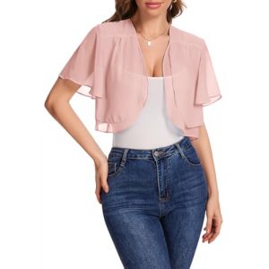 Bbonlinedress Boléro pour Femme Cardigan en Mousseline de Soie Elégant à Manches Courtes - Décontracté Veste Boléro Ouverte sur Le Devant Pink S (Bbonlinedress, neuf)
