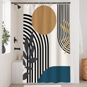 Uiiooazy Rideau Douche Anti Moisissure, Rideau de Douche 120x180cm Orange Tissu Lavable Abstrait Boho Rideaux de Baignoire Boheme Bleu Gris Imperm&eacute;able Polyester Rideaux Salle de Bain avec 8 Crochets (dongguibinjingpinxiaodianpu, neuf)