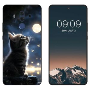 WUACYEAMING Noir Coque pour Huawei Mate 10 Pro, Haute Qualit&eacute; TPU Silicone Mince Souple Antichoc Bumper avec La Lune et Le Chat Motif Dessin Mat Case (WUACYEAMING, neuf)