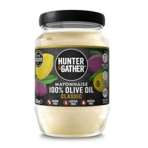 Hunter & Gather Mayonnaise &agrave; l'Huile d'Olive 630g | Fabriqu&eacute; du d'&oelig;uf pasteuris&eacute; de poules britanniques &eacute;lev&eacute;es en plein air | Mayonnaise pal&eacute;o, c&eacute;to, sans sucre et sans gluten (Hunter & Gather Foods, neuf)