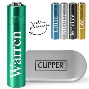 KDO MAGIC - Clipper personnalisé - Briquet en métal gravé avec Un prénom - Boite Coffret Cadeau - Pierre Changeable - Plusieurs Coloris (KDO-MAGIC, neuf)