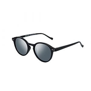 ZENOTTIC Lunette de soleil polaris&eacute; R&eacute;tro Classique Ronde R&eacute;tro Lunettes de soleil UV400 Cadre Homme Femme (NOIR MAT + GRIS) (MojingTec123, neuf)