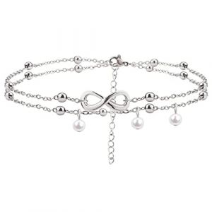 Cubahop boh&egrave;me double plage infini amiti&eacute; cha&icirc;ne de pied perles cha&icirc;ne de pied d'&eacute;t&eacute; accessoires de pied femmes et filles bijoux (Argent) (Cubahop, neuf)