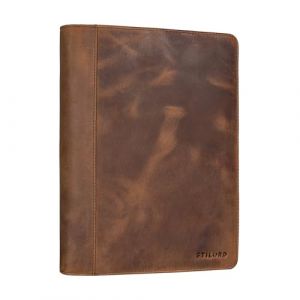 STILORD 'Leif' Conférencier DIN A5 Cuir Véritable Vintage Organiseur Porte-Documents Housse Classeur Portfolio en Cuir Pochette Document conférencier, Couleur:seppia - Marron (STILORD Cuir, neuf)