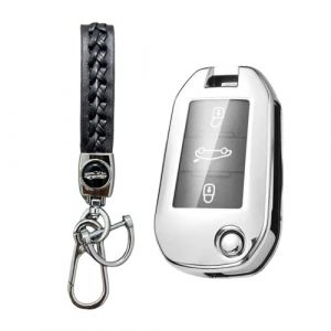 MEDZUK Coque de Clé Compatible avec Opel Grandland X 2017-2024 2025 Coque de Protection pour clé de Voiture TPU, Accessoire Étui pour Clés avec Porte-clés (Argent) (MEDZUK-EU, neuf)