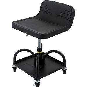 VEVOR Tabouret d'Atelier Mobile Charge 135 kg, Tabouret de Mécanicien à Roulettes Lisses, Siège d'Atelier Hauteur Réglable 40-52 cm, avec Plateau à Outils pour Entretien Automobile Voiture Garage Auto (New Clear FR, neuf)