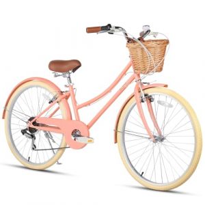 Glerc Missy 26" Pouces Fille Cruiser Adolescente Femme v&eacute;lo 6 Vitesses v&eacute;lo Hybride Adolescent pour Les Jeunes de 14 15 16 17 18 19 20 Ans avec Panier en Osier & Poids l&eacute;ger, p&ecirc;che (BikeJune-EU, neuf)