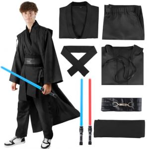 Aitsite D&eacute;guisement Je-d Adulte, Costume Cape &agrave; Capuche Robe &agrave; Capuche M&eacute;di&eacute;vale Sabre Laser Rouge Bleu, Robe Costume pour Carnaval Halloween, Cosplay D&eacute;coration(Noir,L) (MARITIME NATURALS LTD, neuf)