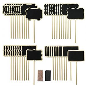 Woohome 40 PCS Mini Tableau Noir Bois Tableau, 4 Forme Rectangle Mini Ardoise Mini Bois Tableau pour Panneaux à Message Board Mariage Dîner Party (CXiong, neuf)