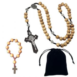 Bible Chretienne et Chapelet Catholique en Bois - Ensemble Parfait de Collier et Bracelet de Chapelet Chrétien pour Hommes et Femmes avec Sac à Bijoux Noir (binhaixianbin, neuf)