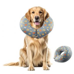 Collier Collerette Gonflable pour Chien Shyllin, Collerette Chien Gonflable avec Velcro Réglable, Collerette Chat, adapté à La Récupération Postopératoire, Anti-Morsure et Anti-Léchage (Gris, S) (XFJIN243, neuf)