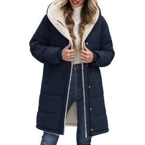 Vancavoo Manteau Femme Hiver Blouson Polaire Chaud Veste &agrave; Capuche D&eacute;contract&eacute; Matelass&eacute;e Doudoune Parka Longue Outercoat avec Zipp&eacute;,Bleu marine,M (XT-Direct, neuf)