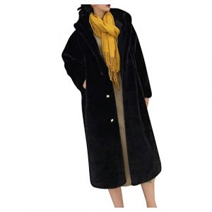 L9WEI Veste en peluche pour femme - Manteau en fausse fourrure - Manteau d'hiver - Veste &agrave; capuche - Couleur unie - Veste polaire &eacute;l&eacute;gante - Manteau &agrave; capuche - Manteau en peluche, Noir , M (HFGFIVG, neuf)
