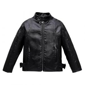 Lengender Blouson de Motard en Simili Cuir pour Enfant gar&ccedil;on - Manches Longues - Veste en Imitation Cuir Printemps Automne (FR/ES, Num&eacute;rique, 160, Taille normale, Noir C) (FindPitaya, neuf)