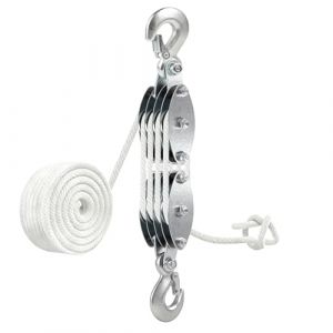 MIGUBIGU Palan Manuel &agrave; Corde 20 m Blanc, Poulie de Levage Charge Maximale 2000 kg, 8 Poulies, Poulie de Mouflage avec Crochet, Poulies de Renvoi, Corde a Cliquet pour Soulever des Objets Lourds (WX2024, neuf)
