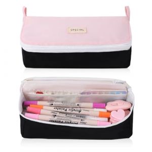 Oyachic Trousse à Crayons Extensible Grande Capacité Trousse Scolaire avec Zipper Pencil Case Multifonctionnel Étudiant Papeterie pour Hommes Enfants Etudiants Femmes Adolescents (Couleur Rose) (Cute Chic EU, neuf)