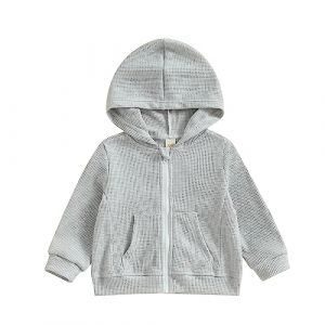 Carolilly Sweat-Shirt à Capuche Zippé Enfant Bébé Unisexe, Veste à Capuche Garçon Fille de Bas Age Printemps Automne Couleur Uni (1-5 ans) (Gris, 2-3 Years) (La Vie Brillante, neuf)