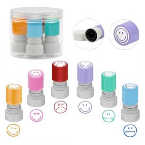 Qcdou Tampon Enseignants, 6PCS Tampon Smiley Auto Encreur Enfant, Motivationnel Emoji, Dessin Animé Coloré, Cadeau pour la Fête des Enseignants(A) (baiduoduo, neuf)