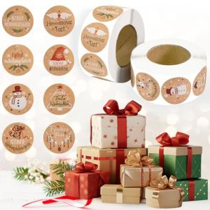 FuxFuis 1000 PCS Autocollants de No&euml;l Ronds, 2.5cm Etiquettes Autocollantes Noel, &Eacute;tiquettes en Papier Kraft Ronde, &Eacute;tiquettes Auto-Adh&eacute;sifs en Papier Kraft pour Emballage Cadeau Scrapbooking (CRED&Iacute;VEL E CRUCIAL - UNIPESSOAL LDA, neuf)