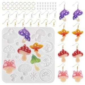 PandaHall Moules en silicone pour pendentifs en forme de champignon avec crochets de boucles d'oreilles, anneaux ouverts, &eacute;crous d'oreille pour moulage de r&eacute;sine &eacute;poxy UV, fabrication de bijoux, (Yilisi Jewelry, neuf)