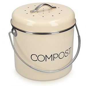 Navaris Poubelle à Compost 5L - Bac à Compost de Cuisine en Acier Inoxydable - Composteur de Cuisine pour Déchets Alimentaires - 3X Filtre Charbon (SX-Commerce, neuf)