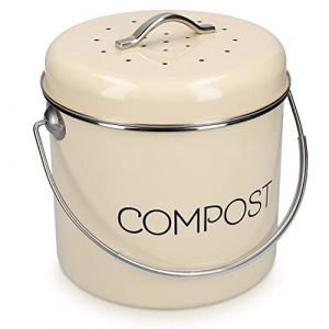 Navaris Poubelle à Compost 5L - Bac à Compost de Cuisine en Acier Inoxydable - Composteur de Cuisine pour Déchets Alimentaires - 3X Filtre Charbon (KW-Commerce, neuf)