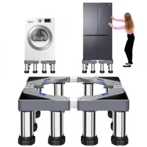 Bocguy Support Machine a Laver avec 12 pieds, Socle Machine a Laver, Largeur Réglable 40-60cm, Avec 4 pieds Stable pour Machine à Laver, pour Réfrigérateur, Sèche-Linge, Congélateur, Hauteur 18-21 cm (BOJIEDIANZI, neuf)