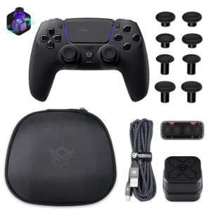 HEXGAMING Manette pour ps5 avec 4 Palette / 8 Joysticks Hall Effect/C&acirc;ble de Charge/&Eacute;tui Sac de Transport/Support de Chargeur Manette,ULTIMATE PRO Controller pour ps5/PC/Mobile-Noir Chaos (Hexgaming Store, neuf)
