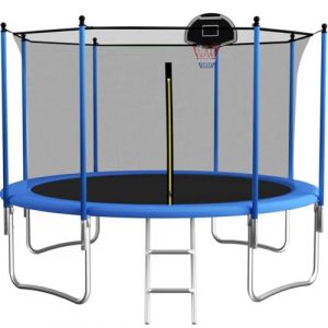 Redkid, Trampoline de jardin &Oslash; 305/366 cm, trampoline pour enfants avec filet de s&eacute;curit&eacute;, &eacute;chelle, panneau de basket, capacit&eacute; de charge 200 kg, Bleu (12FT-2,366cm) (HJ INTERNATIONAL, neuf)