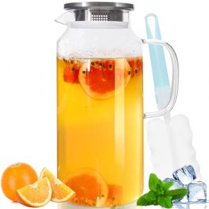 Yirilan Pichet en verre de 2 litres avec couvercle et bec verseur, grand pichet pour boissons, carafe à eau en verre, carafe en verre, pichet à boissons (miudeco, neuf)