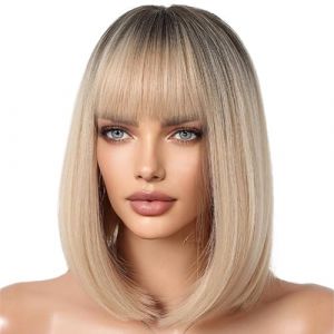 Short Bob Wig for Women | Natural Looking Highlighted Bob Wig | Heat Resistant Synthetic Hair, Comfortable and Stylish Bob Haircut Wig | Perfect for Daily Use (slemtika, neuf)