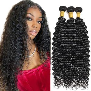 AiPliantfis Deep Wave Human Hair Bundles Tissage Cheveux Naturels Brésilien Brazilian Remy Hair Real Hair Tissage Bouclé Naturel 3 Bundles Grade 8A Human Hair Weft for Woman 24 26 28 Pouce (GongBei Hair, neuf)
