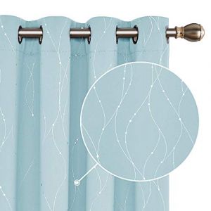 Deconovo - Rideaux Thermique Anti Froids pour Enfants - Occultants - Réduction du Bruit - Ligne argentée à Pois - Rideaux à ?illets pour Chambre à Coucher - 117 x 228 cm - Bleu Clair - 2 Rideaux (Deconovo-Home, neuf)