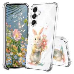 Tveinan Coque de Protection Transparente pour Samsung Galaxy A16 4G / 5G Mince Souple &Eacute;tui en Silicone avec Motif, Anti-Chocs Airbag Case Cover Fine TPU Clair Housse pour Samsung A16 - Lapin & Fleurs (Tveinan, neuf)