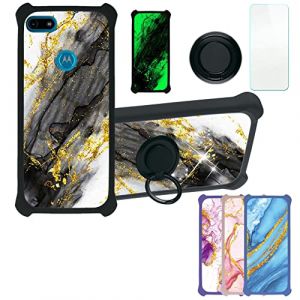 Aroepurt Coque pour Motorola Moto E6 Play Coque Compatible avec Motorola Moto E6 Play Coque &Eacute;tui [avec Tremp&eacute; 9H Protection D'&eacute;cran] Case Support de Bague PC + Silicone JSH-HDL (Huayijie-eu, neuf)
