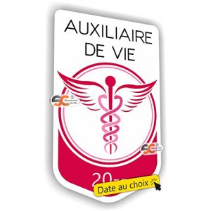 SC ® - Sticker/Autocollant - Caducée Auxiliaire de Vie - Date Personnalisable - Type de Pose Vitrophanie* (se Colle sur Le Pare-Brise à l'intérieur du véhicule) 2023-2024 (S-C, neuf)