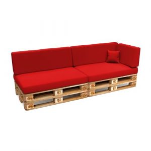 POKAR Set de 6 Coussins pour Palettes Euro Déperlant: 2X Assise 120x80cm + 2X Dossier 120x40cm + 1x Dossier 60x40cm + 1x Coussin 40x40cm, Canapé de Jardin, sans Palette, Rouge (EURAKOP-FR, neuf)