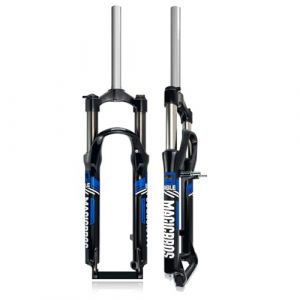 KANGXYSQ Fourche VTT 26 Pouces 100mm Voyage Vélo Fourche Suspendue 1" 1/8 V-Brake/Disque Amortisseur De Pression d'air Fourche De Vélo Alliage D'aluminium Contrôle des Épaules(Black Blue) (KANG JKNG, neuf)