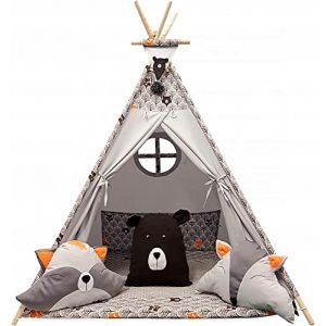 Izabell Teepee - Tente de jeu pour enfant - Tente tipi indienne avec fenêtre - Avec accessoires - Pour l'intérieur et l'extérieur - Marron (Izabell Anna Leja, neuf)