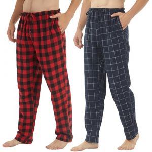 BEGIANT Pack de 2 ou 3 Pantalons Pyjama Homme Hiver Flanelle Coton Doux et Chaud &agrave; Carreaux Boutonni&egrave;re Poches Confortable Lounge,Carreaux bleu marine + Plaid rouge,XL (BEGIANT APPAREL, neuf)