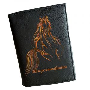 Syl'la Portefeuille Porte Monnaie pour Femme Noir en Simili Cuir - Motif Cheval Orange personnalis&eacute; avec Pr&eacute;nom (sylla city, neuf)