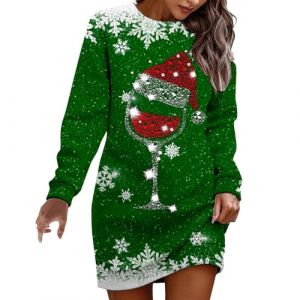 Robe de No&euml;l Femme Flocon de Neige Robe Reine Des Neiges Noel Manches Longues Col en V Robes Pull A-Line Automne et Hiver Robes de Soiree Ugly Christmas Dress D&eacute;guisement M&egrave;re No&euml;l (B-Green, XL) (BAULMD（90% Big Promotion Without Discount Code ）, neuf)