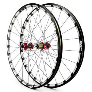 26/27,5/29in Jeu De Roues pour VTT Axe Traversant Avant 15 X 100mm Arri&egrave;re 12 X 142mm Frein &Agrave; Disque Moyeux 24H pour Cassette 7-12 Vitesses(Red,29in) (LIUCUIE, neuf)